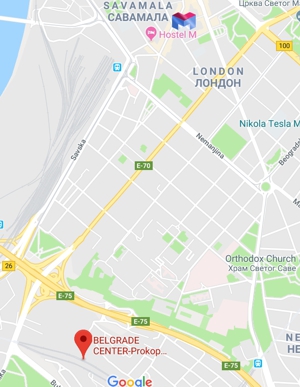 Mapa Železničke stanice Centar i hostela u Beogradu